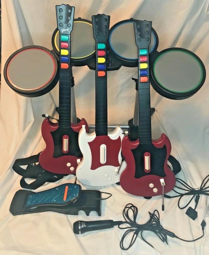 Guitar Hero Wired Drumset PS2 PS3 822148 W/ Foot Pedal - 3 Guitars & Microphone
