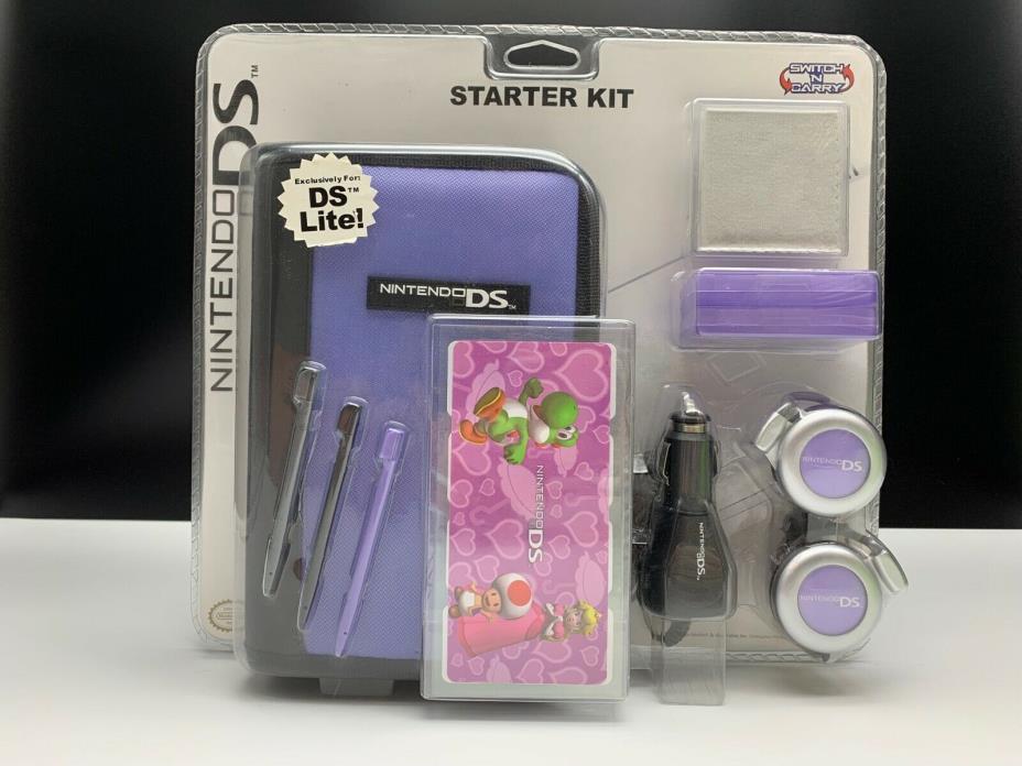 Brand New Nintendo DS Lite Purple Theme Starter Kit w/ Carrying Case +Much More!