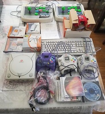 LOT Dream Cast Console HKT-3020 Controllers Cables Joysticks Memory Cards+++