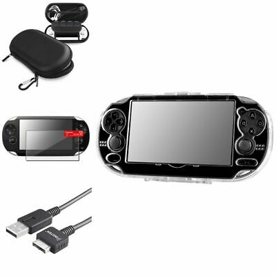 Crystal Case+Blk Hard EVA Case Pouch+Screen Protector+USB Cable For Sony PS Vita