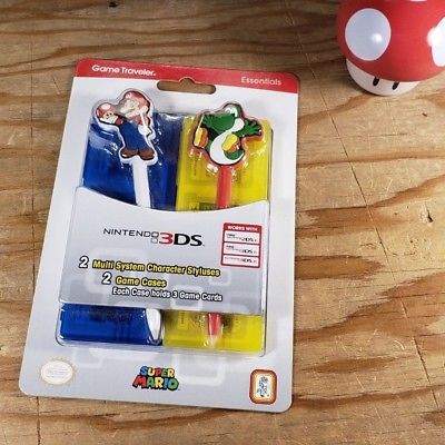 Nintendo 3DS Mario Yoshi Stylus and Game Cartridge Cases Travel Kit Bundle