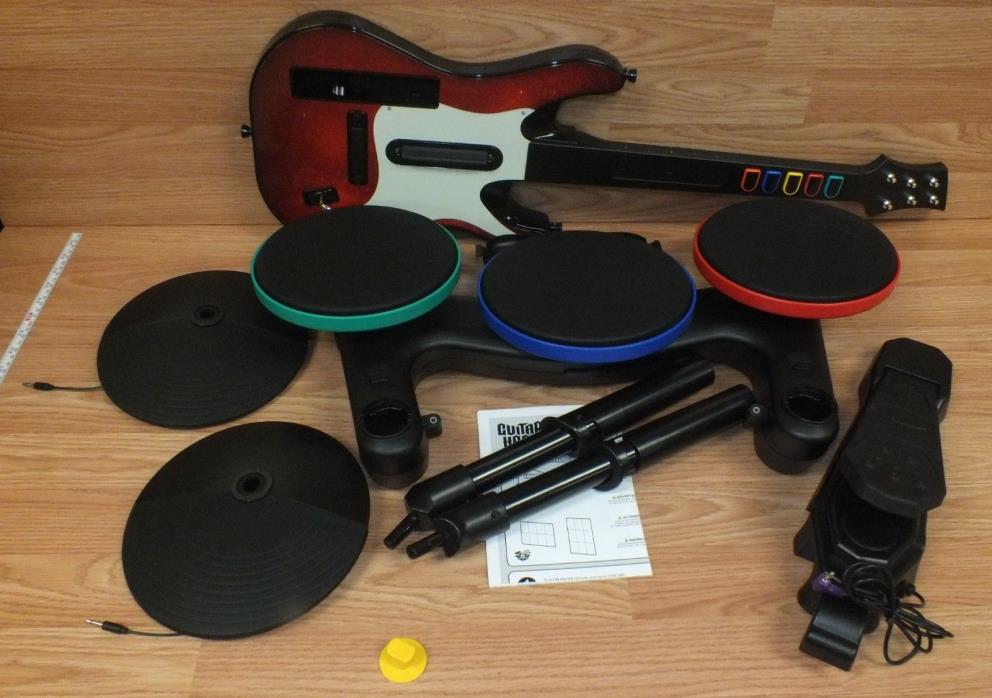 Genuine Wii Warriors of Rock Band Bundle - Drums, Guitar Controller & Foot Pedal