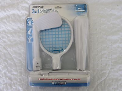 Nintendo Wii 3 in 1 Player's Sports Kit dreamGear Remote Extensions New
