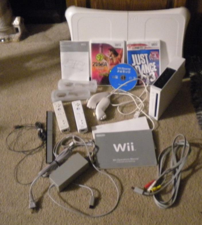 NINTENDO ATI WII WHITE CONSOLE , WII FIT BOARD, GAMES AND  ACCESSORIES