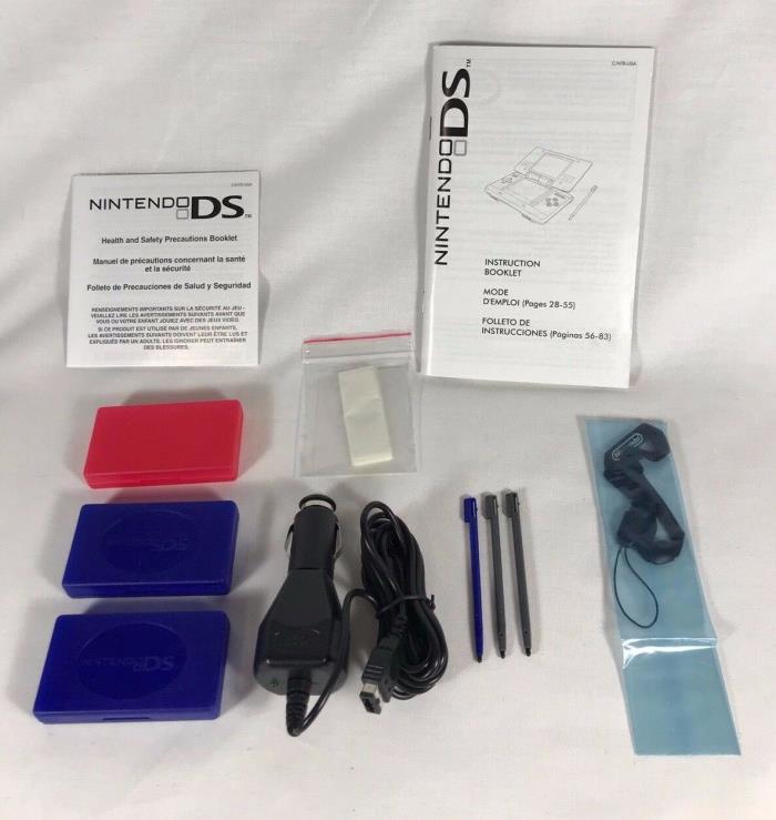 Nintendo DS Gaming Accessories Bundle: Game Cases, Styluses, Manual, Car Charger