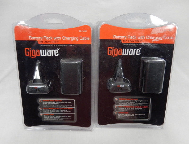 Lot of 2 New GigaWare Battery Pack with Charging Cable for Xbox 360