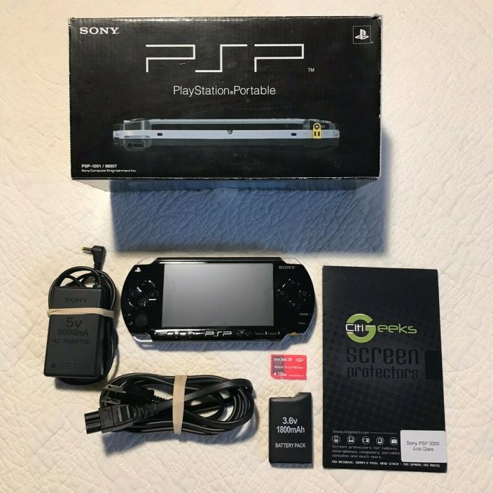 EUC Sony PSP 1001 Game Console IOB + 2 batteries 128GB SD card Charger w/Box