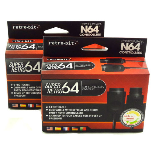 New Nintendo 64 - 6' Controller Extension Cable X2 Retro-Bit BLACK (N64 Cord)