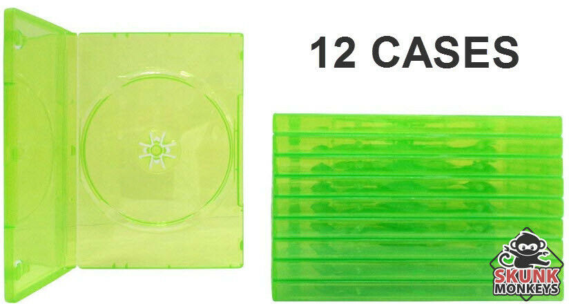 New (12) Empty Standard XBOX 360 Translucent Green Replacement Games Boxes Cases