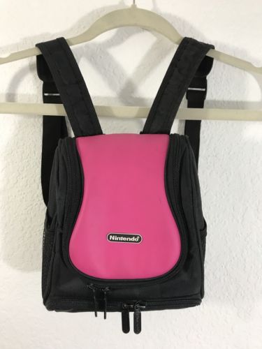 Nintendo DS GameBoy Bag Pink Black Padded Back Pack Zip Compartments