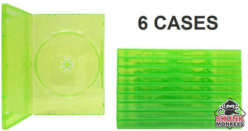 New (6) Empty Standard XBOX 360 Translucent Green Replacement Games Boxes Cases