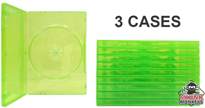 New (3) Empty Standard XBOX 360 Translucent Green Replacement Games Boxes Cases