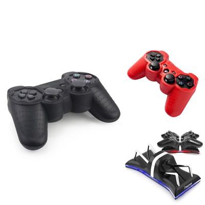 LED Dual Remote Charger Dock Station + 2 Silicone Skin Case For PS3 Controller