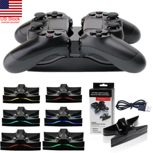 US For PS4 Playstation 4LED Dual USB Controller Charger Station Charg Stand Dock