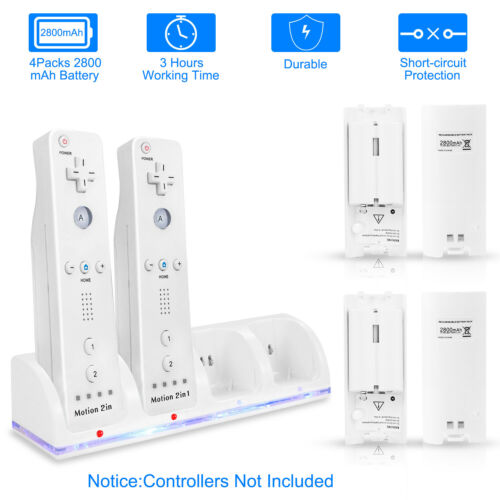 Remote Controller Charger Charging Dock+4 Rechargeable Battery For Nintendo Wii