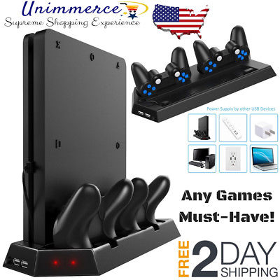 Vertical Stand For PS4 Slim Cooling Fan Controller Dual Charging Station Dock