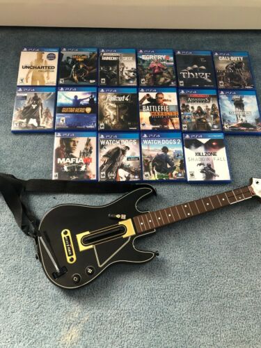 16 Slightly Used PS4 Games! Includes Guitar Hero Guitar
