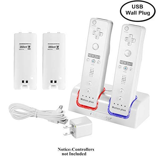 Kulannder Wii Remote Battery Charger(Free USB Wall Charger+Lengthened Cord) Dual