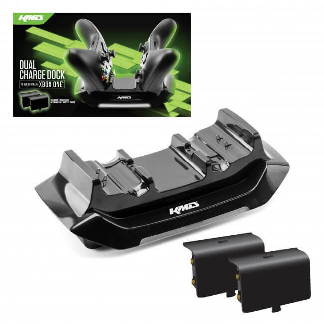 KMD Xbox One Dual Charge Dock with 2 pack 1200mAh Ni-MH batteries Black