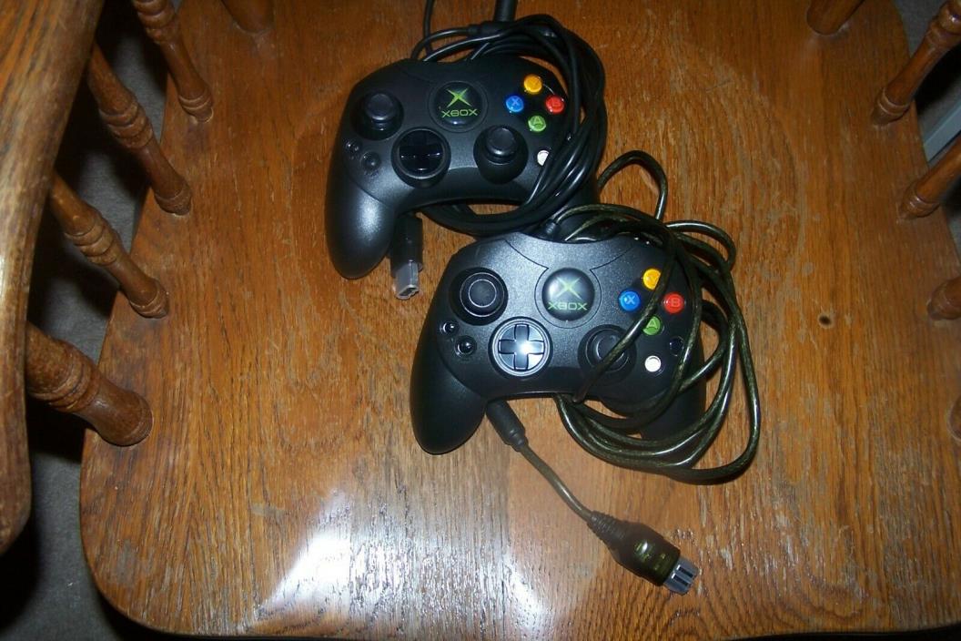 LOT of 2 Original Genuine Tested Clean Xbox Controllers Wired Black S-Type