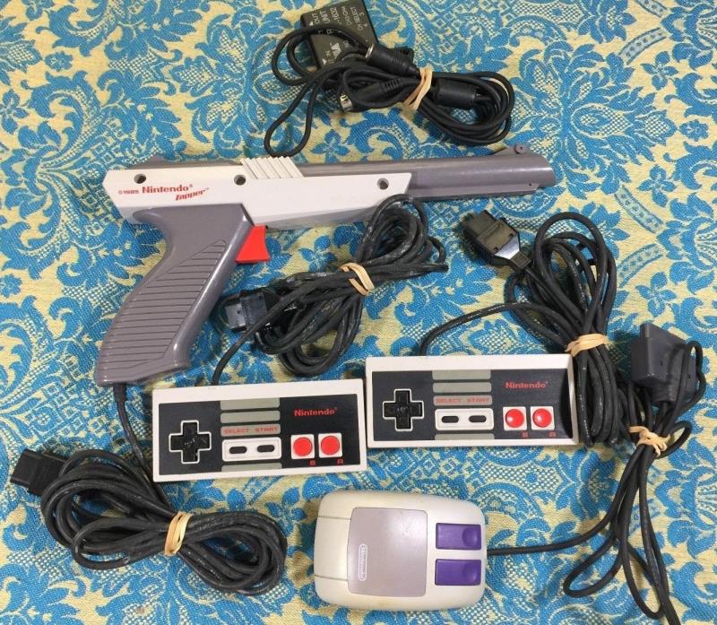 Two Nintendo NES Controllers- Zapper- Mouse Misc.