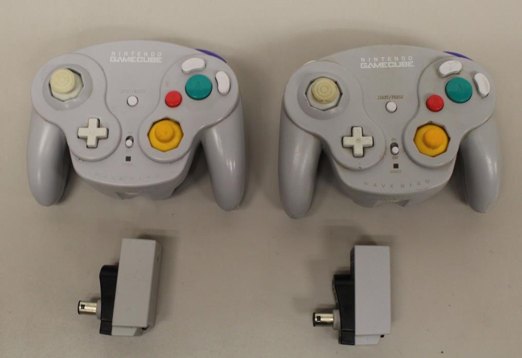 Lot of Two 2x Nintendo GameCube Wavebird Controllers w/Dongle NO Battery Covers!