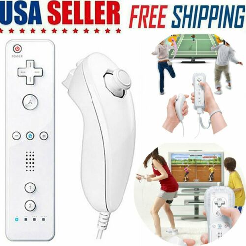 White Remote Wiimote Nunchuck Controller Set Combo for Nintendo Wii Game HD
