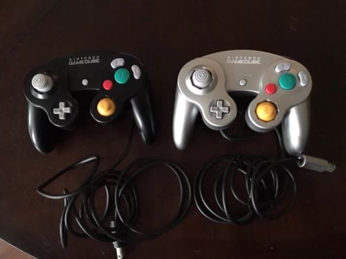 Lot of 2 Nintendo Gamecube Controllers Black & Silver