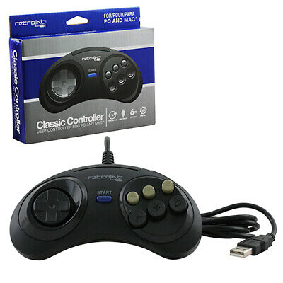 Sega Genesis BLACK 6-Button USB Classic Controller Pad to PC MAC RetroLink
