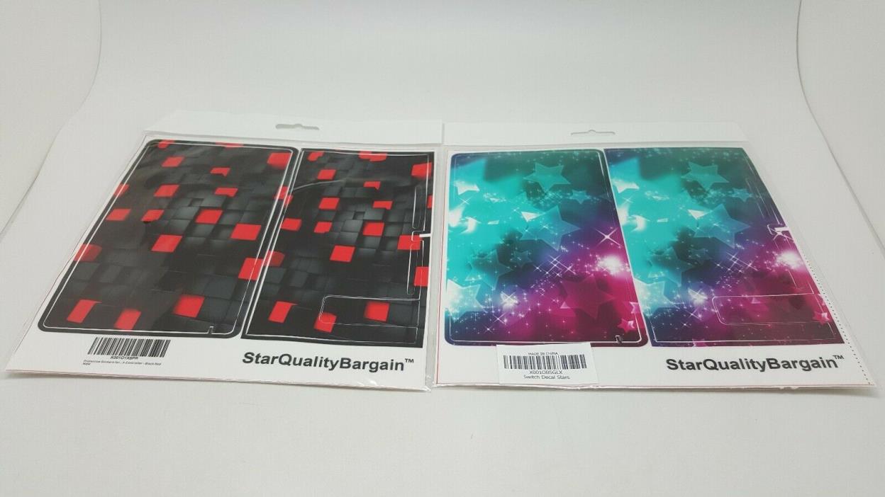 2-Nintendo Switch Decals Game System Skin Stickers Stars Black & Red Squares