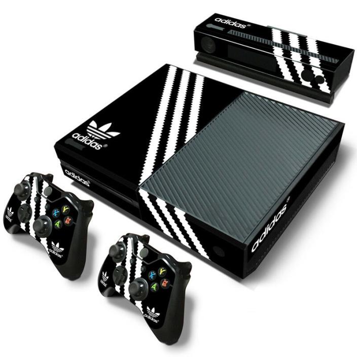 Xbox One Console Skin Decal Sticker Black Adidas  2 Controller Kinect Skins Set