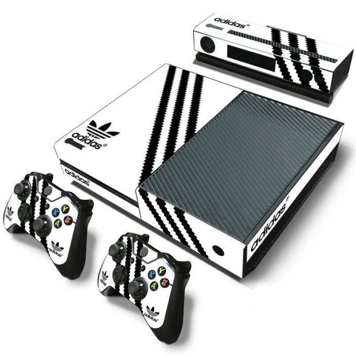 Xbox One Console Skin Decal Sticker White Adidas  2 Controller Kinect Skins Set