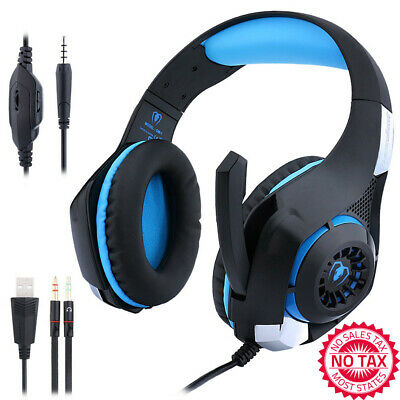 USB Surround Stereo Wired Gaming Headset Over Ear Headphones With Mic (Blue)