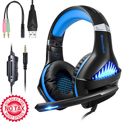 Gaming Headset 3.5mm Wired Bass Stereo Noise Isolation Gaming Headphone (Blue)