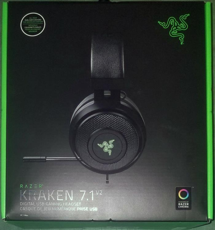 Razer Kraken 7.1 V2 Chroma Surround Sound Digital USB Gaming Headset (Black) NEW