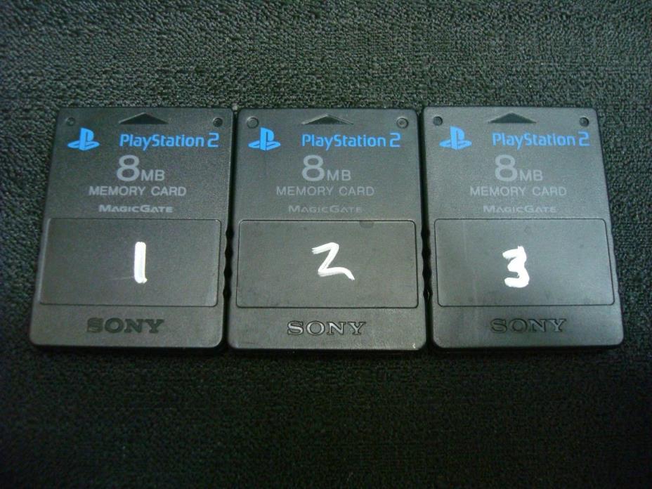 3 Official OEM Genuine Sony Playstation 2 PS2 8MB Memory Cards SCPH-10020 Black