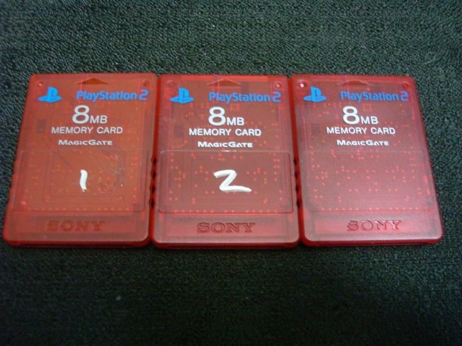 3 Official OEM Genuine Sony Playstation 2 PS2 8MB Memory Cards SCPH-10020 Red
