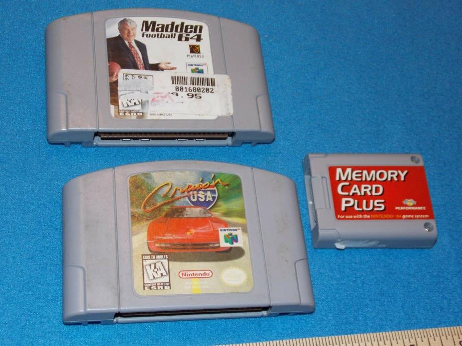 Nintendo N64 Performance Memory Card PLUS & 2 GAMES - MADDEN FOOTBALL,CRUIS'N