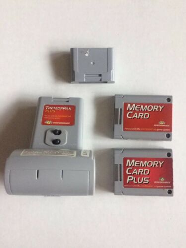Lot Nintendo 64 Tremor Pak, Controller Pak, Memory Card, & Memory Card Plus N64