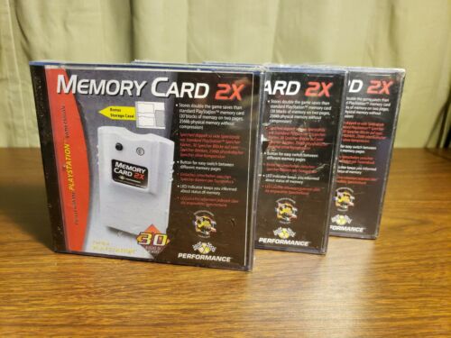 Lot of 3 Performance Brand Gray Memory Card 2X cards for Sony PlayStation 1 PS1