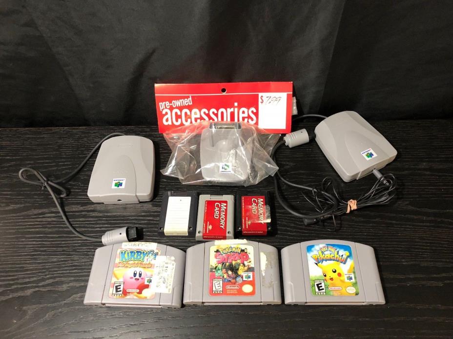 Nintendo 64  Accessories & 3 Games /Transfer Pak / 3 Memory Cards Etc