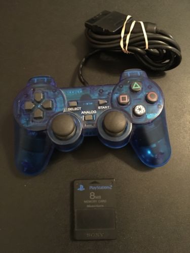 Playstation 2 8MB Memory Card and Clear Blue Analog Controller PS2