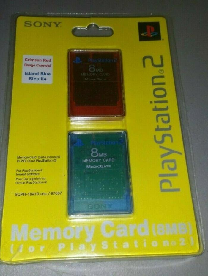 Sony Playstation PS2 Official 2 Pack Crimson/ Island Blue Memory Card New Sealed