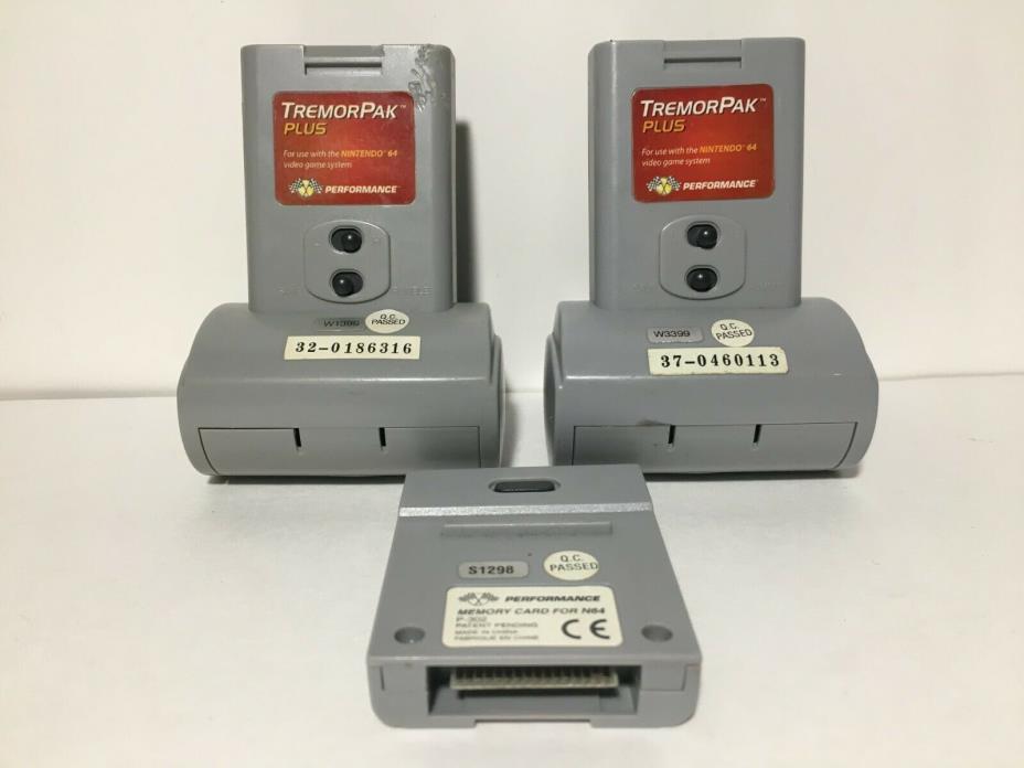 Lot Of 2 Tremor Pak Rumble Pack & Memory Card Nintendo 64 N64 Performance Brand