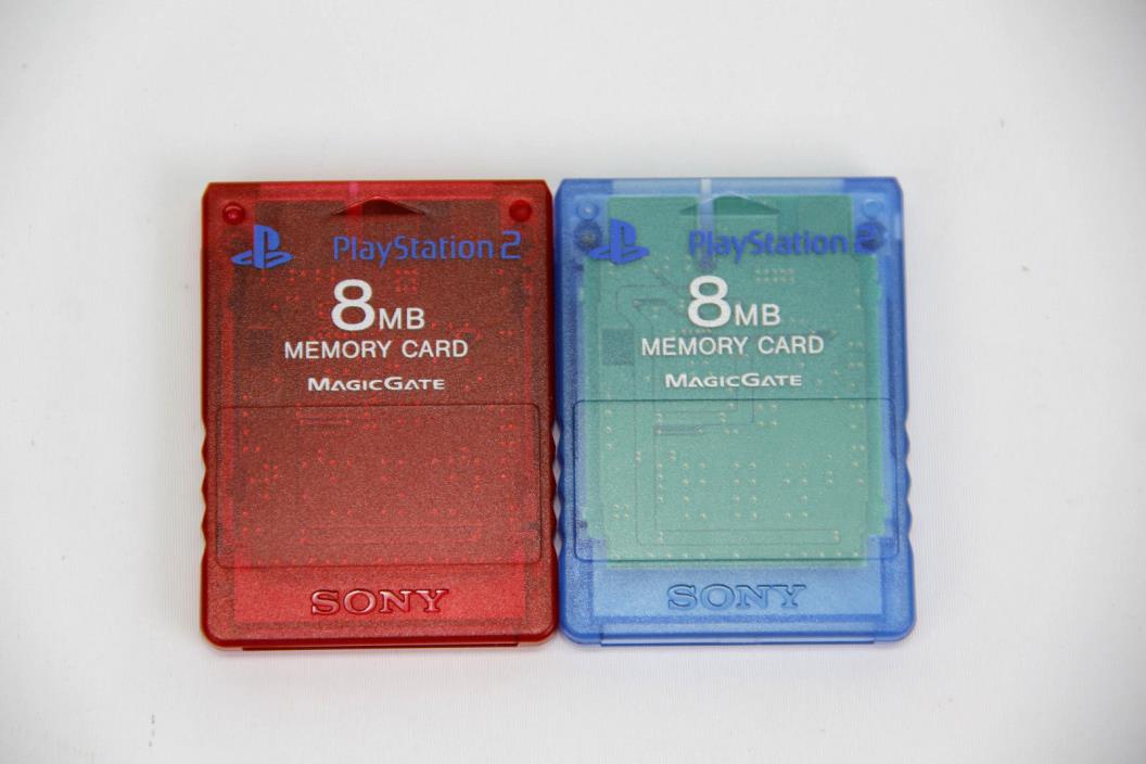 Sony Playstation 2 8Mb Memory Card Lot of 2 PS2 SCPH-10020 Red Blue Authentic