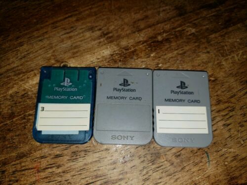 (3) GENUINE GRAY SONY BRAND PLAYSTATION PS1 MEMORY CARD SCPH-1020 OFFICIAL