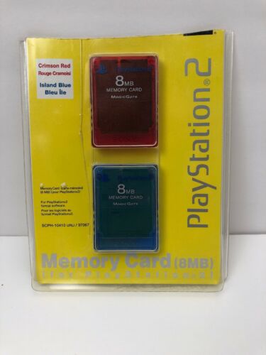 Sony OEM Memory Card 8MB 2 Pack Red / Blue For PlayStation 2 PS2 Very Good 4Z
