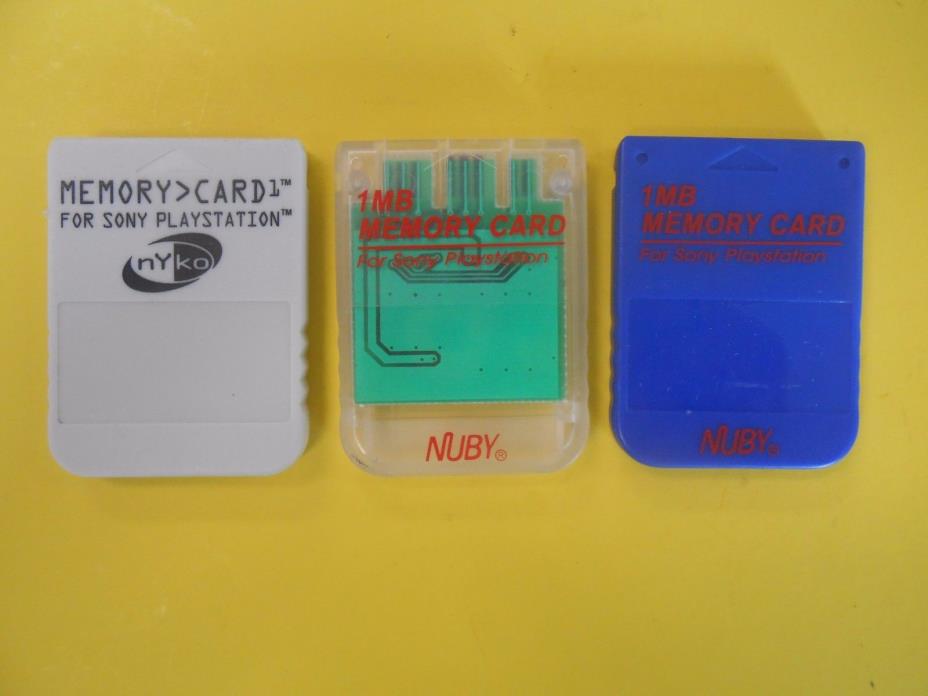 1 NYKO Brand &  2 NUBY Playstation 1 PS1 Memory Cards Tested works LOT of 3 PC