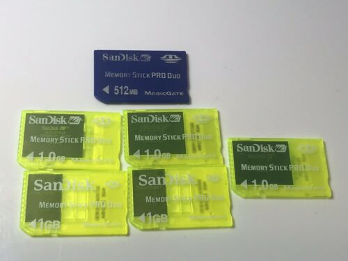 Lot Of 6 Sandisk Psp 1gb 512mb Memory Cards Pro Duo Stick Sony Tested Works