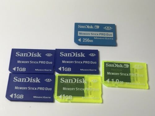 Lot Of 6 Sandisk Psp 1gb 256mb Memory Cards Pro Duo Stick Sony Tested Works